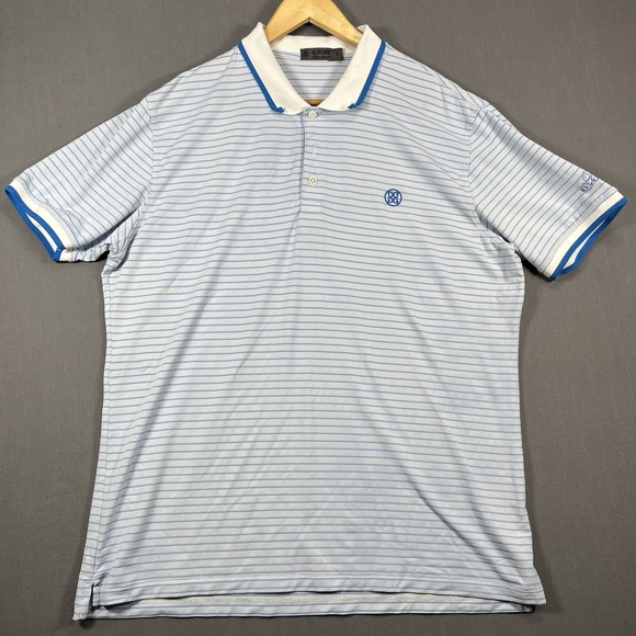G/FORE Bellagio striped Polo Golf Shirt blue white Large - Picture 1 of 9